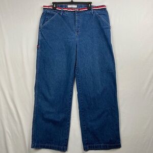 Vintage Y2K Tommy Hilfiger Denim Baggy Carpenter Cargo Jeans Logo Women Size 18